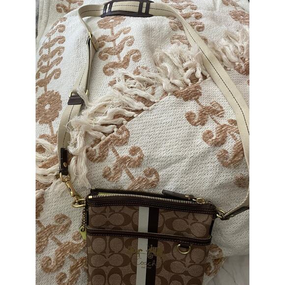 Coach Monogram Stripe Brown Crossbody Shoulder Bag Women's - Picture 9 of 11